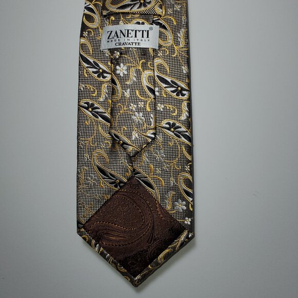 ZANETTI CRAVATTE MENS GOLD/SILVER/BLACK PAISLEY STYLE TIE MADE IN ITALY - Picture 2 of 3